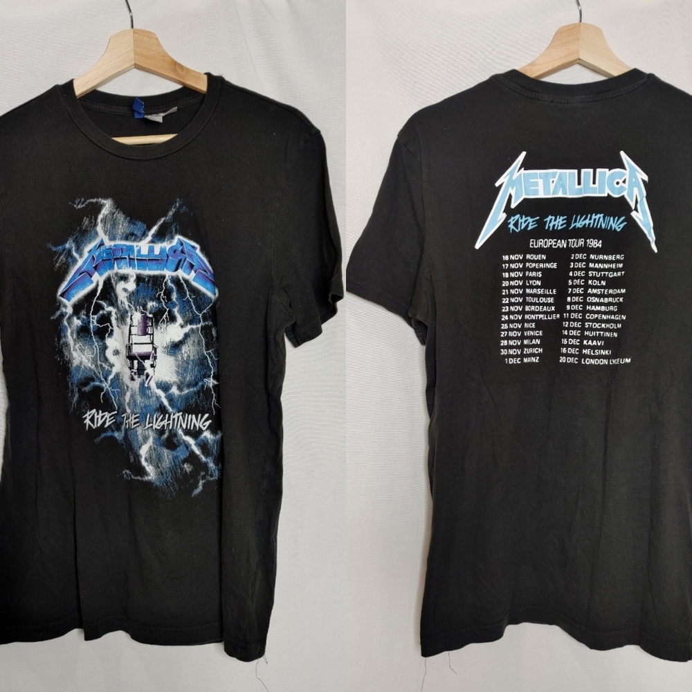 Metallica H&M Divided Graphic Tee Black Blue Ride‎ the Lightning 84 Tour Small